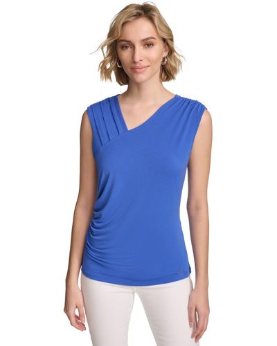 Calvin Klein Asymmetrical-neck Sleeveless Top - Blue