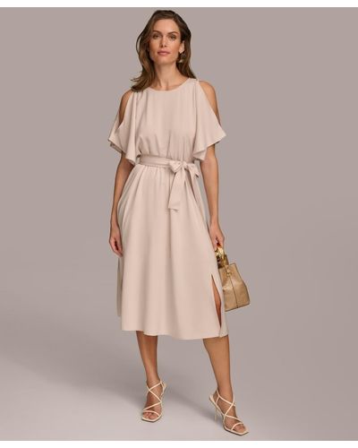 Donna Karan Cold-shoulder A-line Dress - Natural