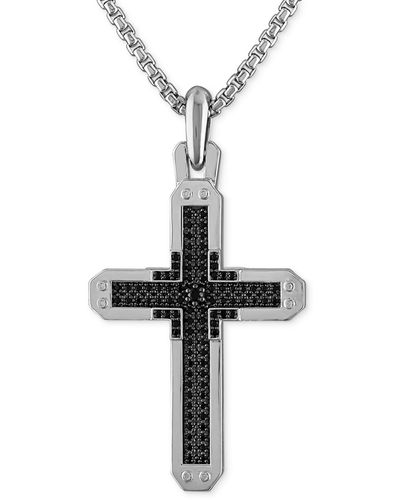 Bulova Sterling Silver Black Diamond Cross Pendant Necklace - Multicolor