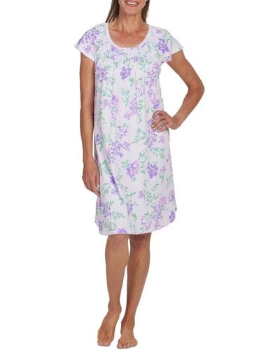 Miss Elaine Floral Short-sleeve Nightgown - Blue