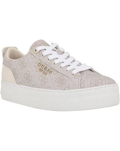 Guess Genza Platform Lace Up Round Toe Sneakers - White