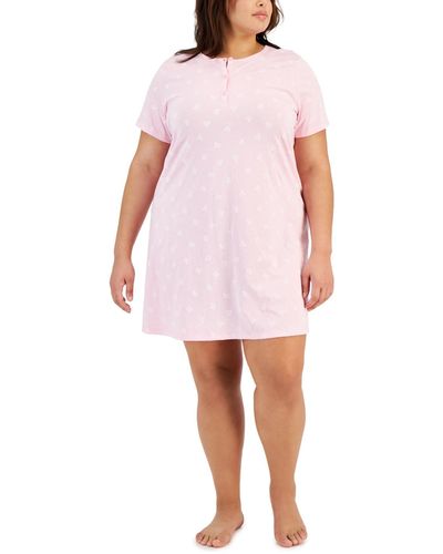 Charter Club Plus Size Cotton Henley Sleepshirt - Pink