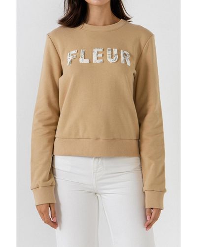 Endless Rose Beads Lettering Patch Sweatshirt - Natural