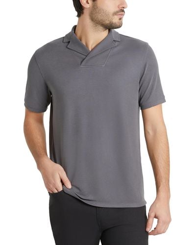 Kenneth Cole Short Sleeve Camp Johnny Collar Performance Polo Shirt - Gray