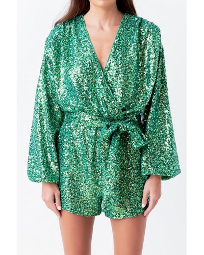 Endless Rose Sequins Wrapped Romper - Green