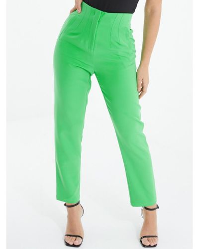 Quiz High Waisted Tailored Pant - Green