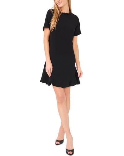 Cece Ruffle Trim Short Sleeve Godet A-line Dress - Black