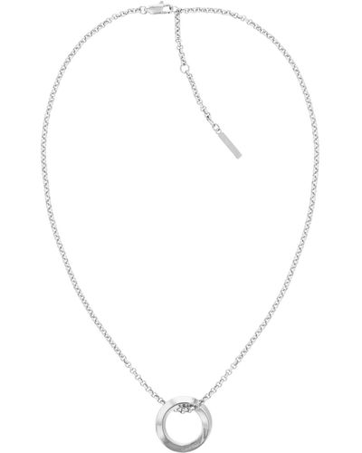 Calvin Klein Women's Twisted Ring Collection Pendant Necklace Stainless Steel - 35000306 - White