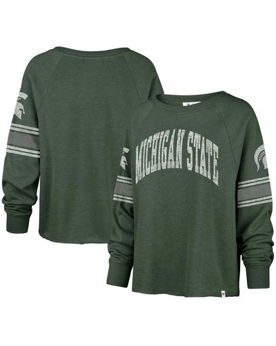 '47 Distressed Michigan State Spartans Allie Modest Raglan Long Sleeve Cropped T-shirt - Green