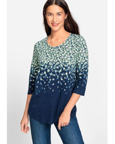 Olsen 3/4 Sleeve Floral Print T-shirt Containing [tm] Modal - Blue