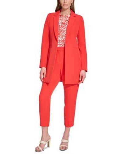 DKNY Petite Notch Collar One Button Jacket Pants - Red