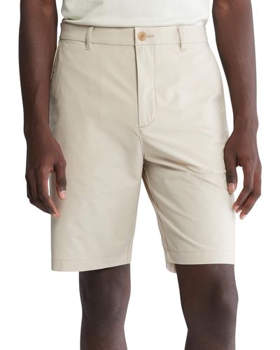 Calvin Klein Slim Fit Refined Stretch Flat Front 9" Performance Shorts - Natural