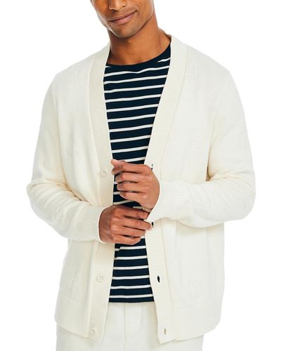Nautica Textured Anchor Button-front Long Sleeve Cardigan Sweater - White