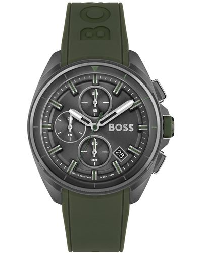 BOSS Volane Chronograph Green Silicone Strap Watch 44mm - Gray