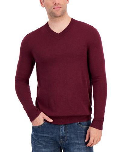Alfani Long-sleeve V-neck Merino Sweater - Red