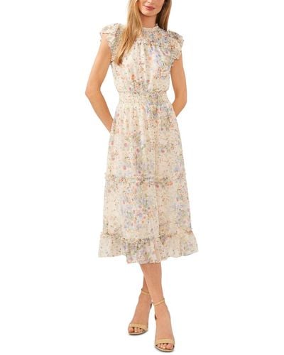 Cece Floral Flutter-sleeve Midi Dress - Natural
