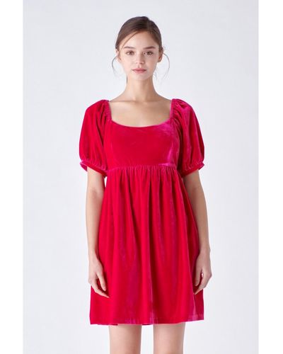English Factory Velvet Scoop Neck Mini Dress - Red