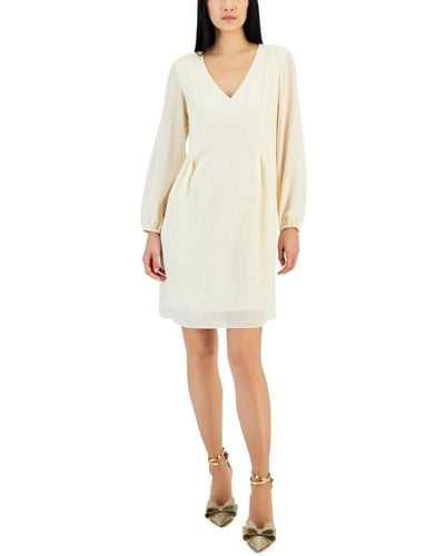 INC International Concepts Textured Chiffon Long-sleeve Bow-back Dress - White