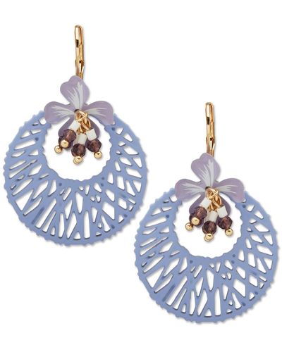 Lonna & Lilly Gold-tone Beaded 3d Openwork Flower Drop Earrings - Blue