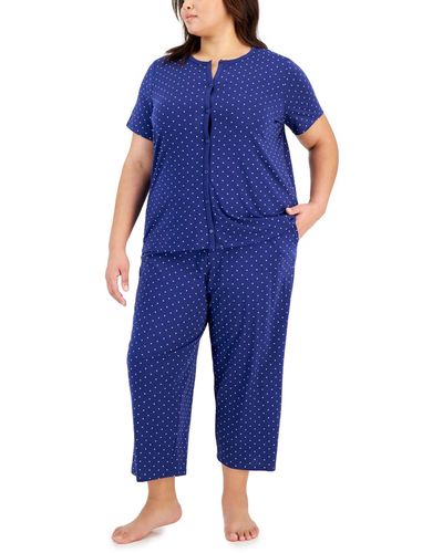 Charter Club Plus Size 2-pc. Cotton Printed Cropped Pajamas Set - Blue