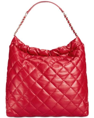 INC International Concepts Kyliee Quilted Faux Leather Large Shoulder Bag - Red