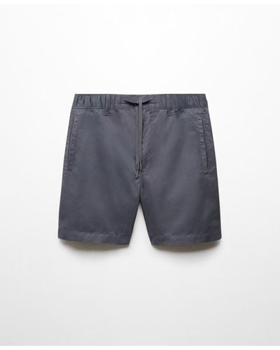 Mango 100% Cotton Drawstring Bermuda Shorts - Blue