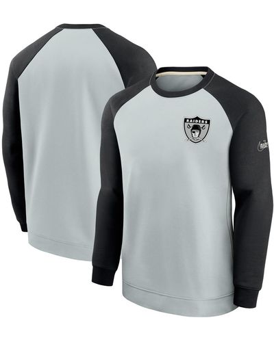 Nike Silver And Black Las Vegas Raiders Historic Raglan Crew Performance Sweater