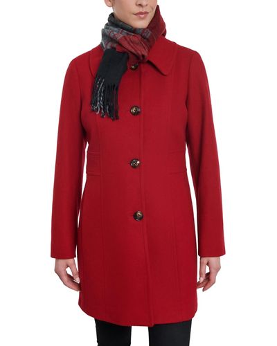 London Fog Single-breasted Peacoat & Scarf - Red
