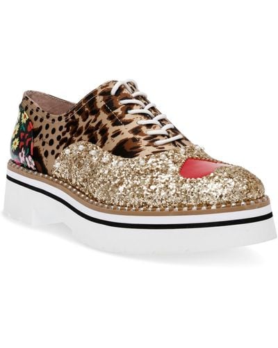 Betsey Johnson Abbott Mixed-print Oxford Sneakers - Brown
