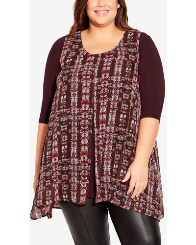 Avenue Plus Size Harbor View Print Tunic Top - Red