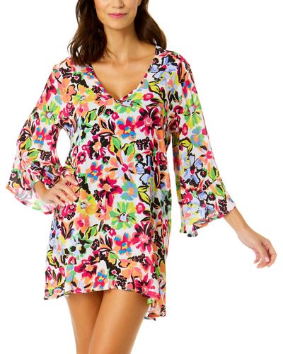 Anne Cole Floral Flounce Cover-up Tunic - Red