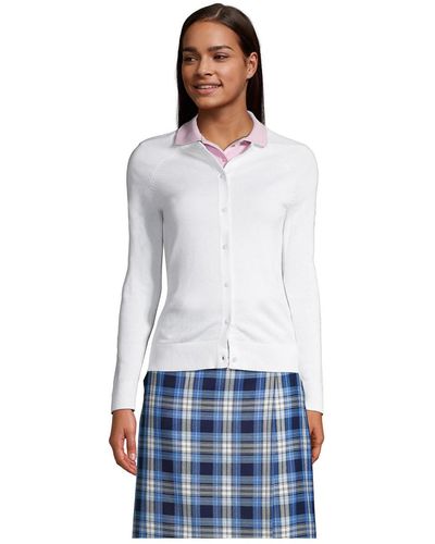 Lands' End School Uniform Cotton Modal Cardigan Sweater - White