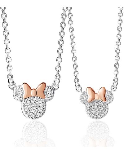 Disney Minnie Mouse Silver Plated Cubic Zirconia Mommy & Me Necklace Set - White