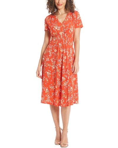 London Times Floral-print Fit & Flare Dress - Red