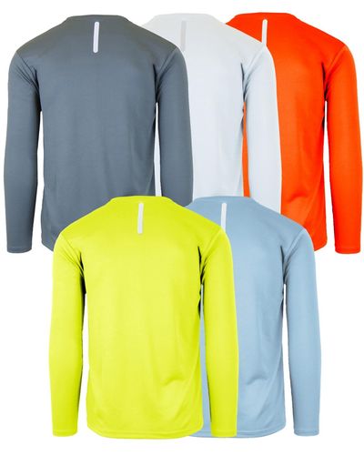 Galaxy By Harvic Long Sleeve Moisture-wicking Performance Crew Neck Tee -5 Pack - Blue