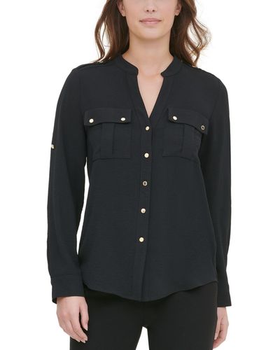 Calvin Klein Textured Roll Tab Button Down Shirt - Black