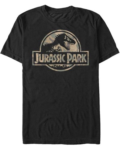 Fifth Sun Jurassic Park Circle Logo Camo Short Sleeve T-shirt - Black