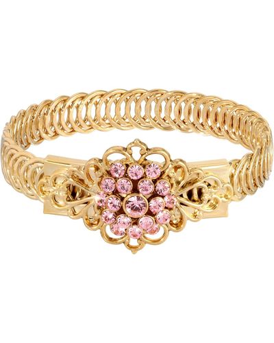2028 14k Gold-tone Flower Overlay Belt Bracelet - Pink