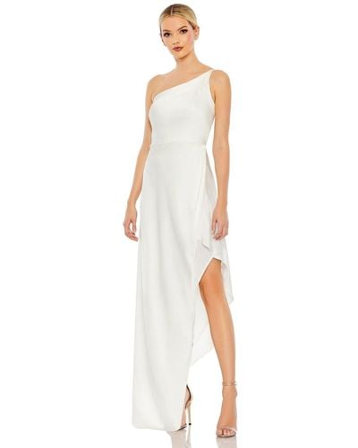 Mac Duggal One Shoulder Hi-low Draped Charmeuse Dress - White