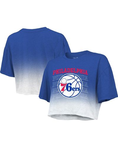 Majestic Threads Royal And White Philadelphia 76ers Repeat Dip-dye Cropped T-shirt - Blue