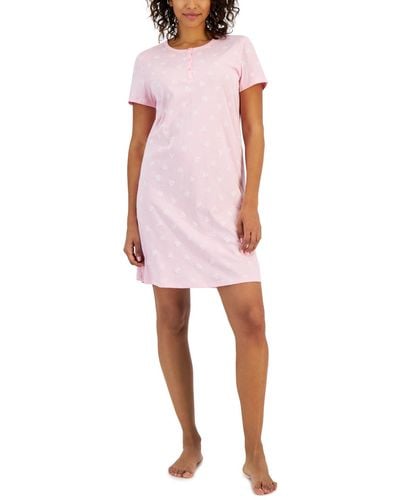 Charter Club Cotton Henley Sleepshirt - Pink