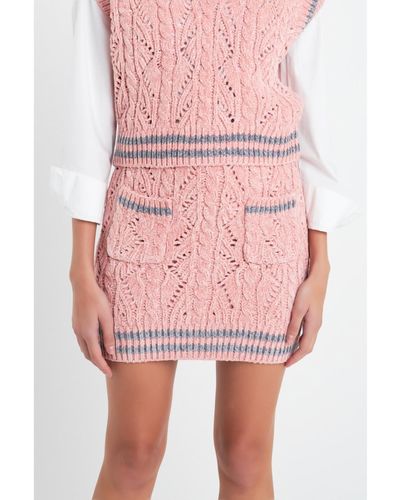 English Factory Chenille Contrast Mini Skirt - Pink
