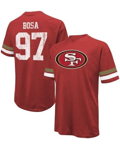 Majestic Threads Nick Bosa Distressed San Francisco 49ers Name And Number Oversize Fit T-shirt - Red