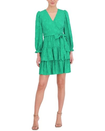 Eliza J Floral Texture Balloon-sleeve A-line Dress - Green