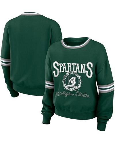 WEAR by Erin Andrews Distressed Michigan State Spartans Vintage-like Pullover Sweatshirt - Green
