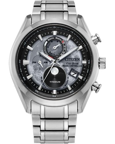 Citizen Tsuki-yomi A-t Chronograph Sport Luxury Eco-drive Titanium Bracelet Watch 43mm - Gray