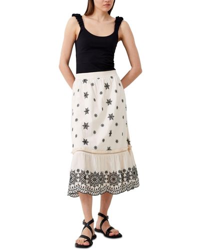 French Connection Embroidered Midi Skirt - Natural