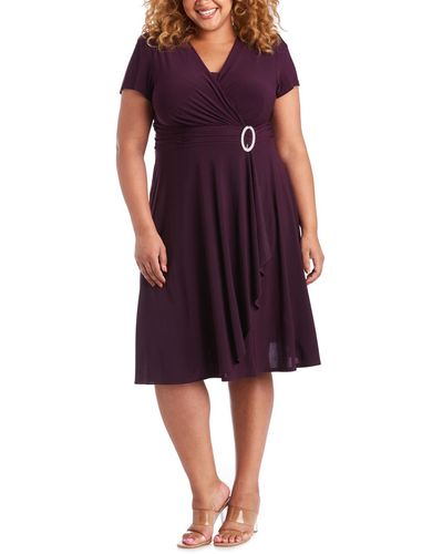 R & M Richards Plus Size Cascade Dress - Purple