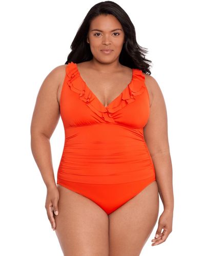 Lauren by Ralph Lauren Plus Size Ruffle-v-neck One-piece Swimsuit - Orange