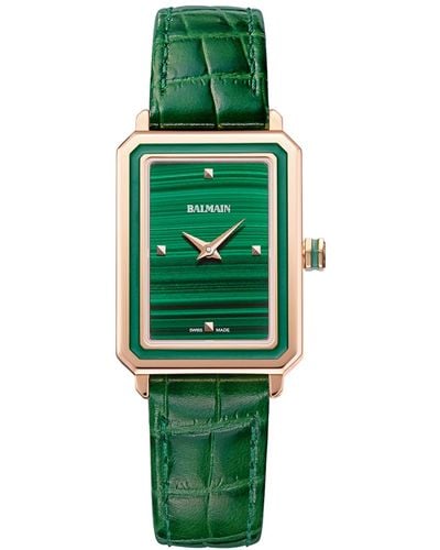 Balmain Swiss Eirini Green Leather Strap Watch 25x33mm